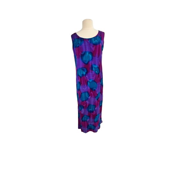 Rare Vintage Aliki Yamani Two-Piece Fuchsia Knit Top & Abstract Purple/Blue Midi - Picture 2 of 7